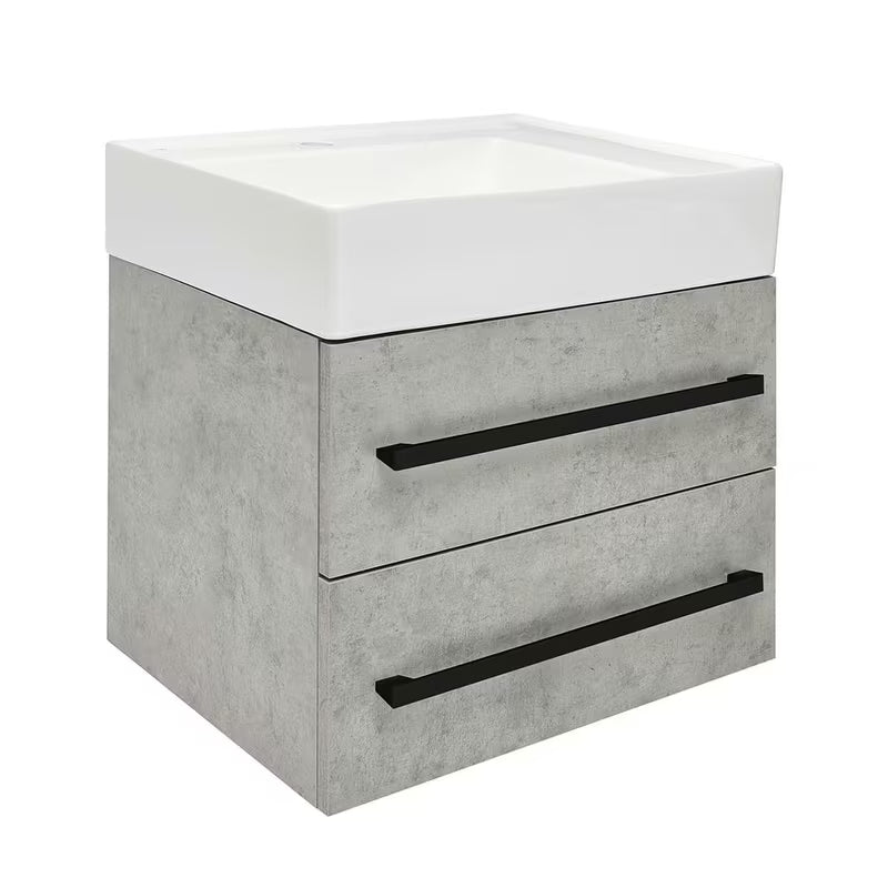Wisząca szafka łazienkowa z umywalką ceramiczną SAT Cube Way w dekorze beton 60x46x53 cm