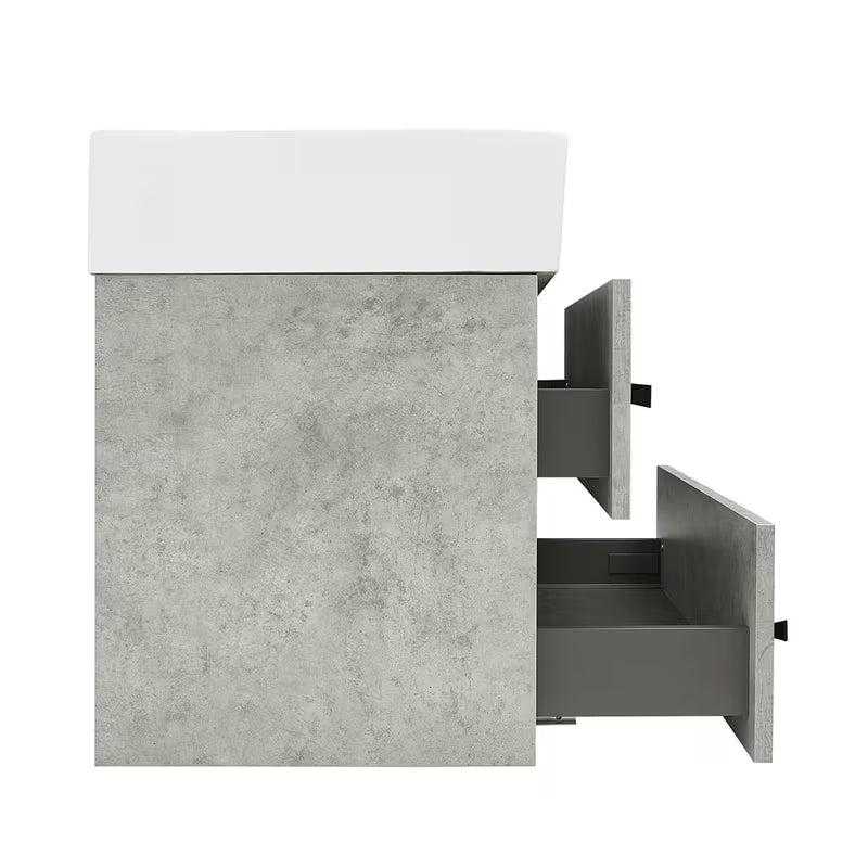 Wisząca szafka łazienkowa z umywalką ceramiczną SAT Cube Way w dekorze beton 60x46x53 cm