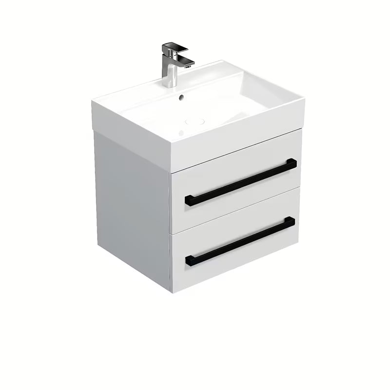 Wisząca szafka łazienkowa z umywalką ceramiczną SAT Cube Way w białym połysku