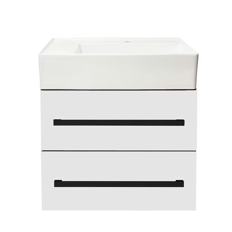 Wisząca szafka łazienkowa SAT Cube Way z umywalką ceramiczną w białym połysku 60x46x53 cm