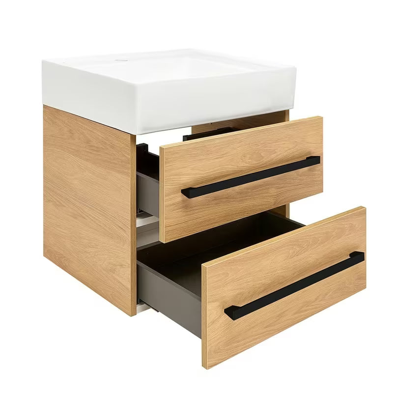 Wisząca szafka łazienkowa z umywalką ceramiczną SAT Cube Way 60x53x46 cm w dekorze dąb hickory