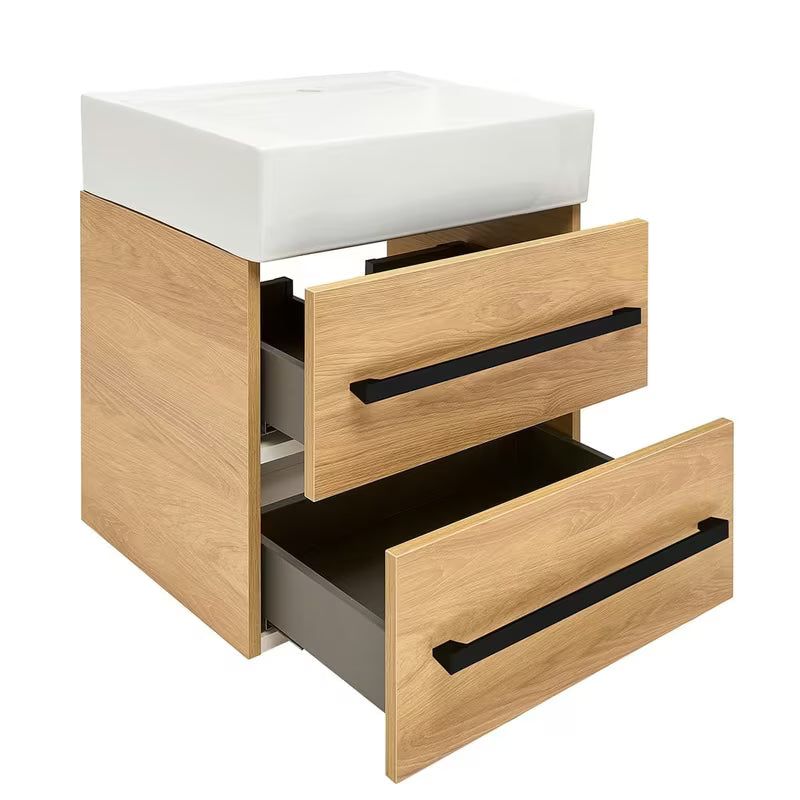 Wisząca szafka łazienkowa z umywalką ceramiczną SAT Cube Way 60x46 cm w dekorze dąb hickory