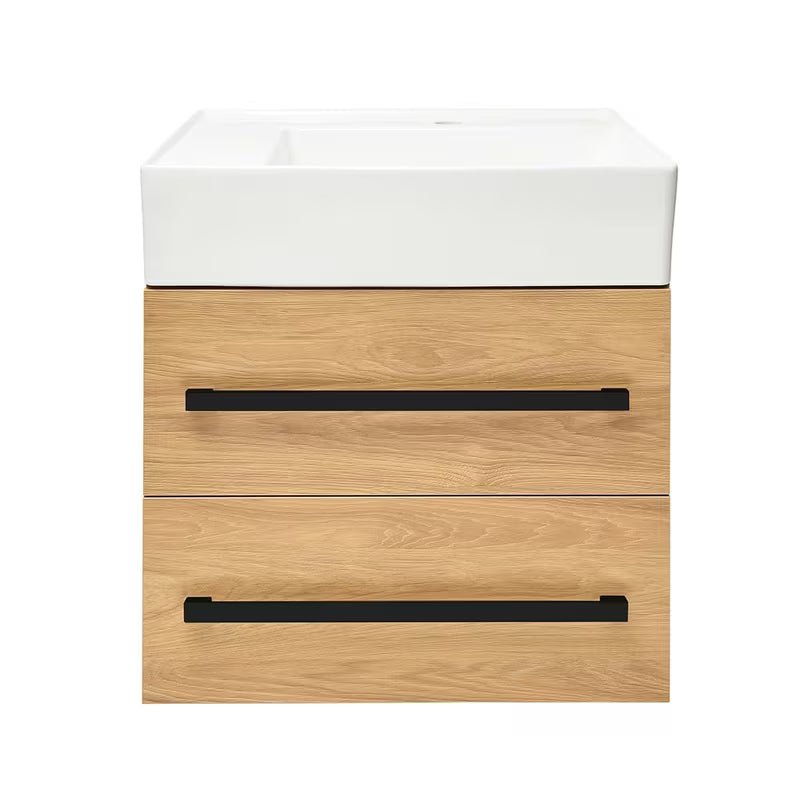 Wisząca szafka łazienkowa z umywalką ceramiczną SAT Cube Way 60x46 cm w dekorze dąb hickory