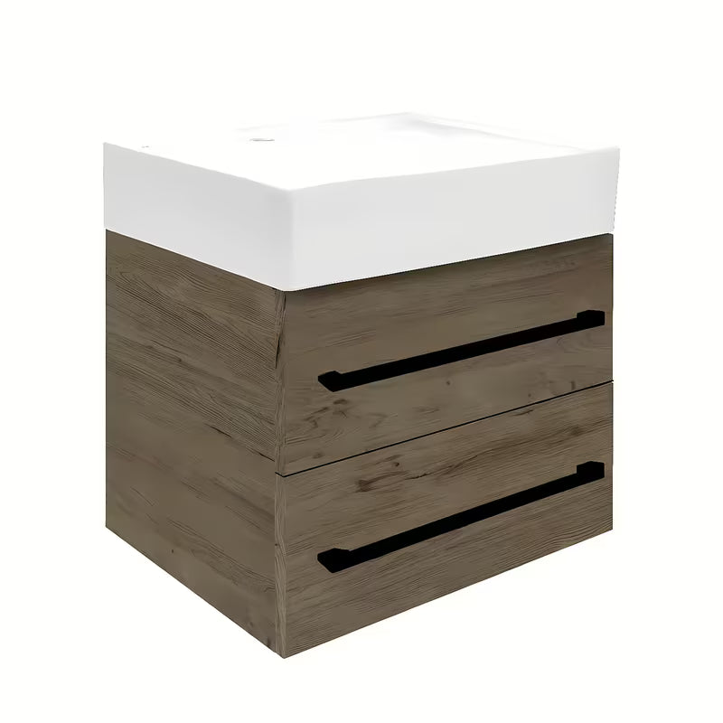 Wisząca szafka łazienkowa z umywalką ceramiczną SAT Cube Way w dekorze dąb Wellington
