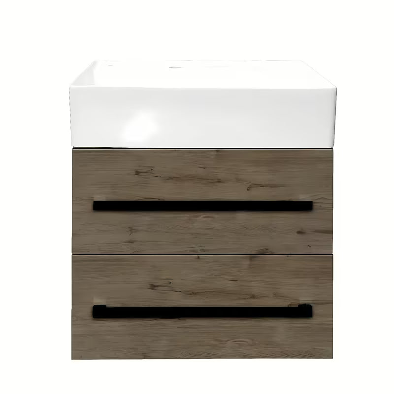 Wisząca szafka łazienkowa z umywalką ceramiczną SAT Cube Way w dekorze dąb Wellington