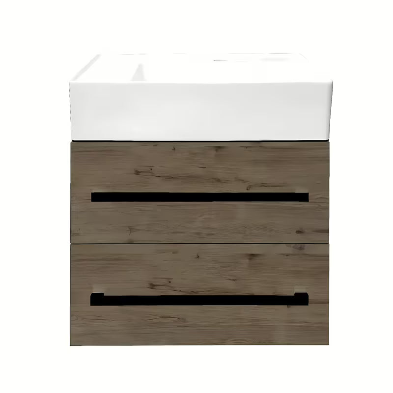 Wisząca szafka łazienkowa SAT Cube Way z umywalką ceramiczną w dekorze dębu Wellington