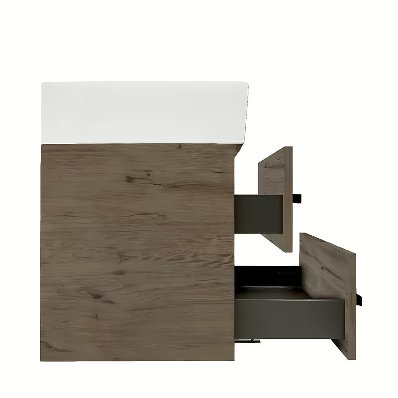 Wisząca szafka łazienkowa SAT Cube Way z umywalką ceramiczną w dekorze dębu Wellington
