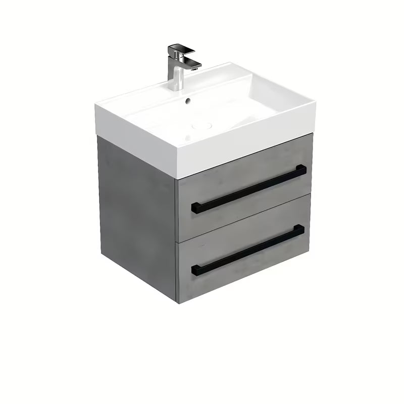 Wisząca szafka łazienkowa z umywalką ceramiczną SAT Cube Way w dekorze imitacja betonu