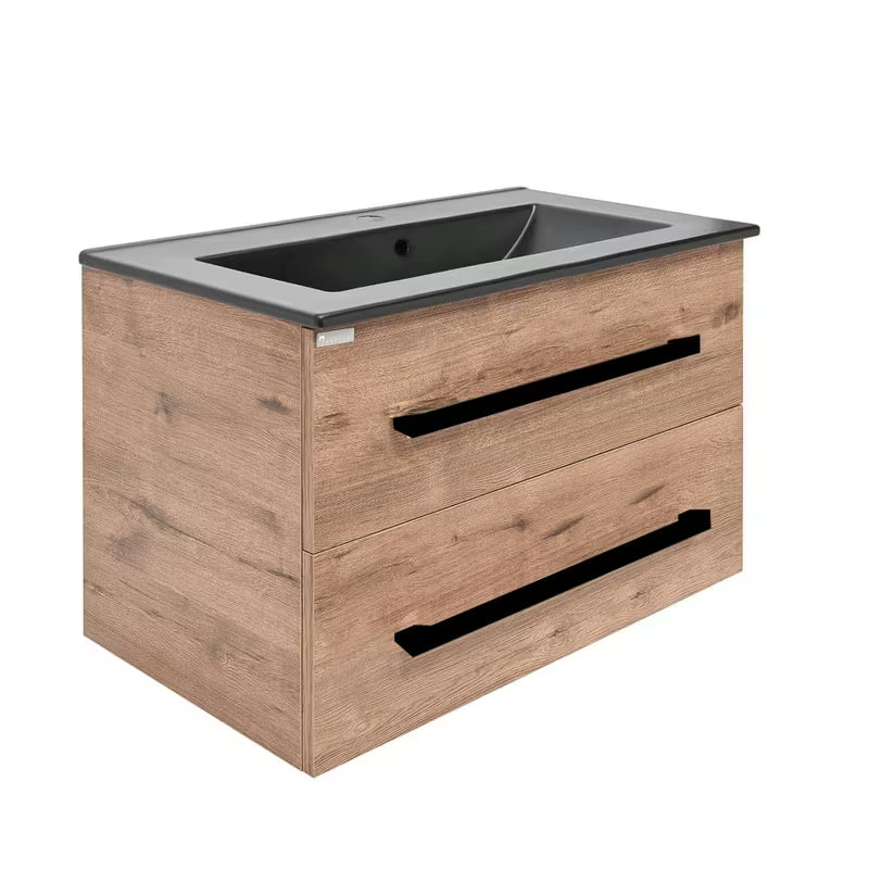 SAT Cube Way wisząca szafka z umywalką ceramiczną w dekorze dębu wellington 80x46x53 cm