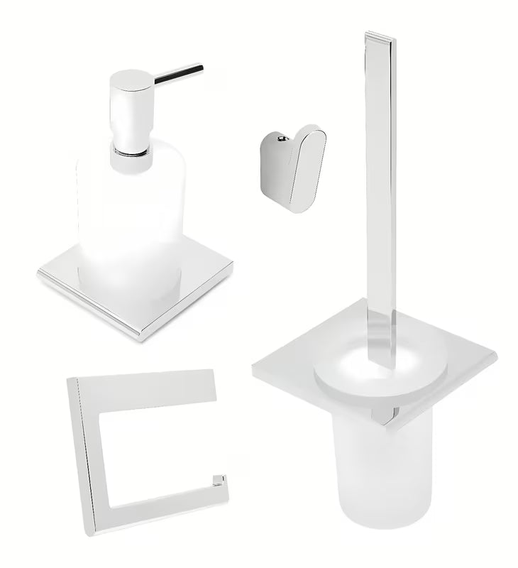 Zestaw akcesoriów łazienkowych SAT Evolution s z haczykiem, dozownikiem mydła, uchwytem na papier toaletowy i MISKA wc szczotką WC.