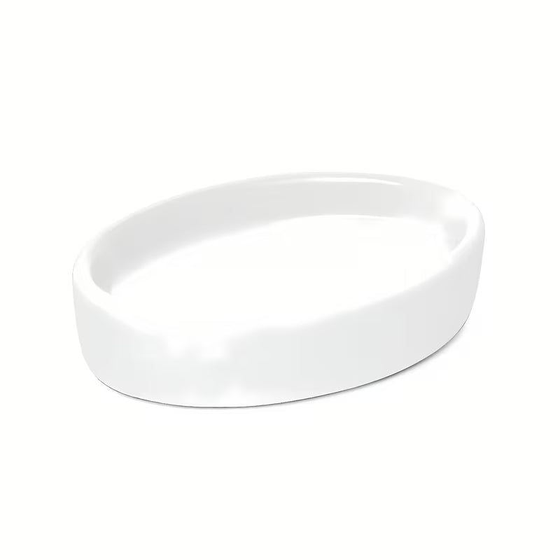 Biała ceramiczna mydelniczka SAT Evolution s o zaokrąglonym designie, wolnostojący wykonanie.