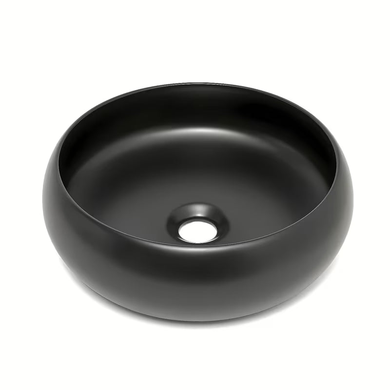 Okrągła ceramiczna umywalka nablatowa SAT Feel w kolorze czarny mat, średnica 36 cm
