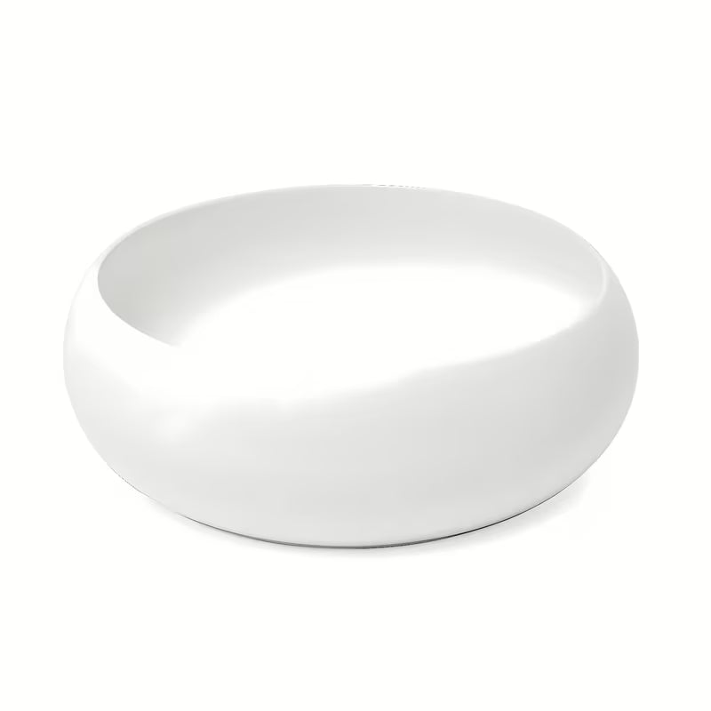 Okrągła ceramiczna umywalka nablatowa SAT Feel w kolorze biały mat o średnicy 36 cm.