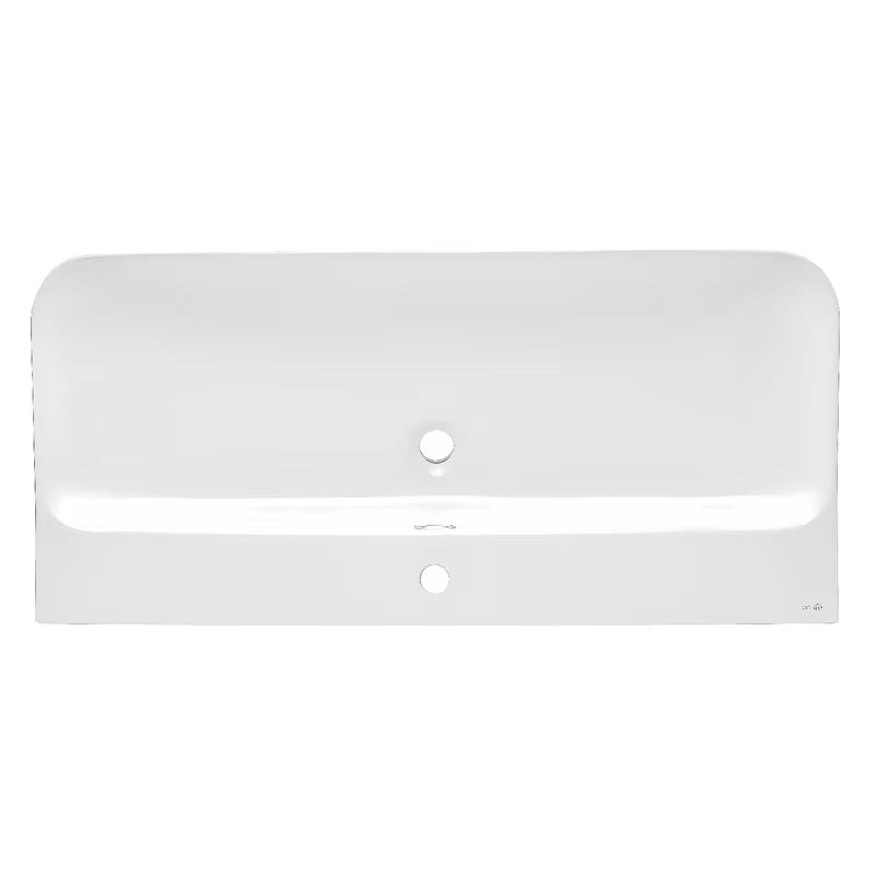 Biała błyszcząca ceramiczna umywalka meblowa SAT Fusion 100,6x46,3 cm z centralnym otworem i przelewem.