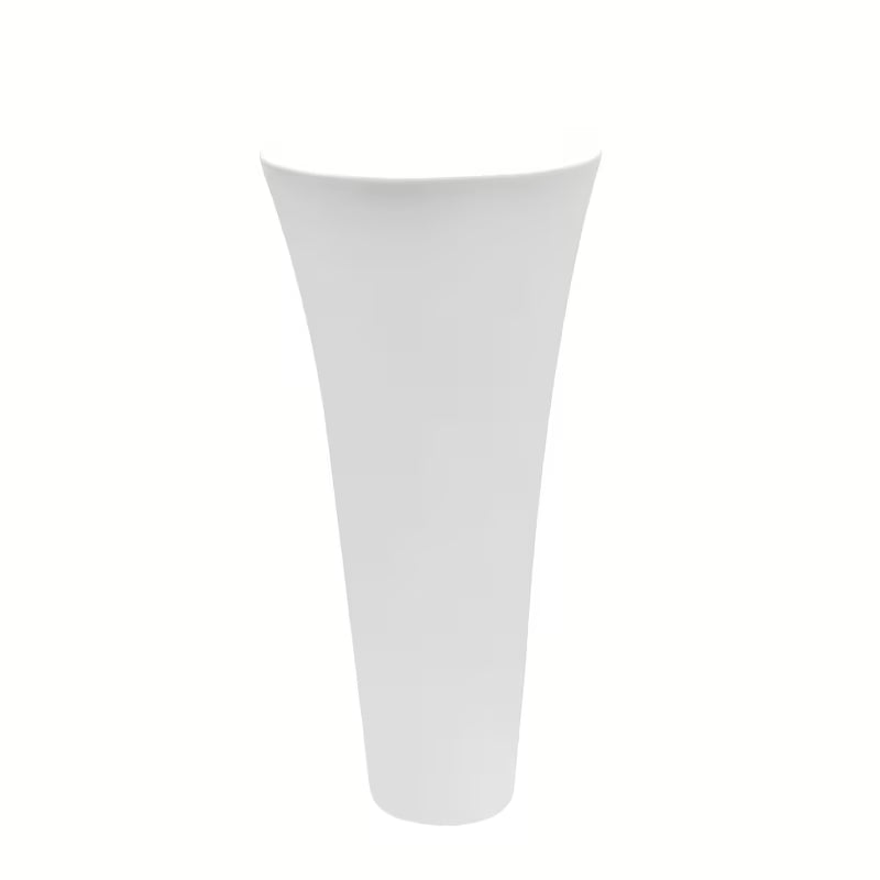 Wolnostojący umywalka ceramiczna SAT Fusion w kolorze białym o średnicy 42,5 cm i wysokości 95 cm.
