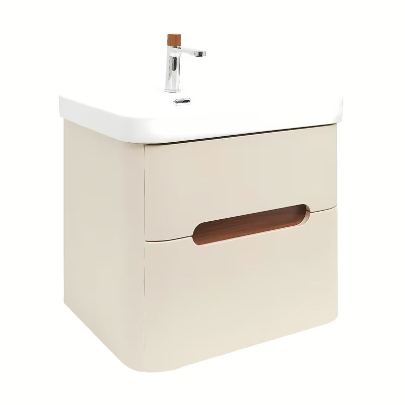 Wisząca szafka łazienkowa SAT Fusion z umywalką ceramiczną w kolorze piaskowego beżu matowego