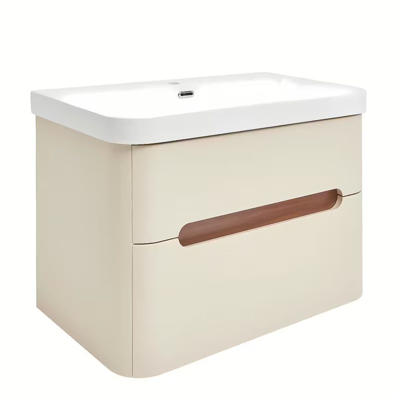 Wisząca szafka z umywalką ceramiczną SAT Fusion w matowym piaskowym beżu