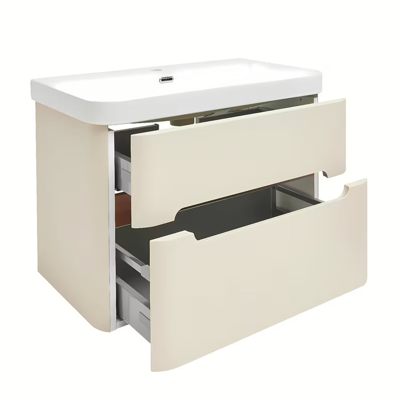 Wisząca szafka z umywalką ceramiczną SAT Fusion w matowym piaskowym beżu