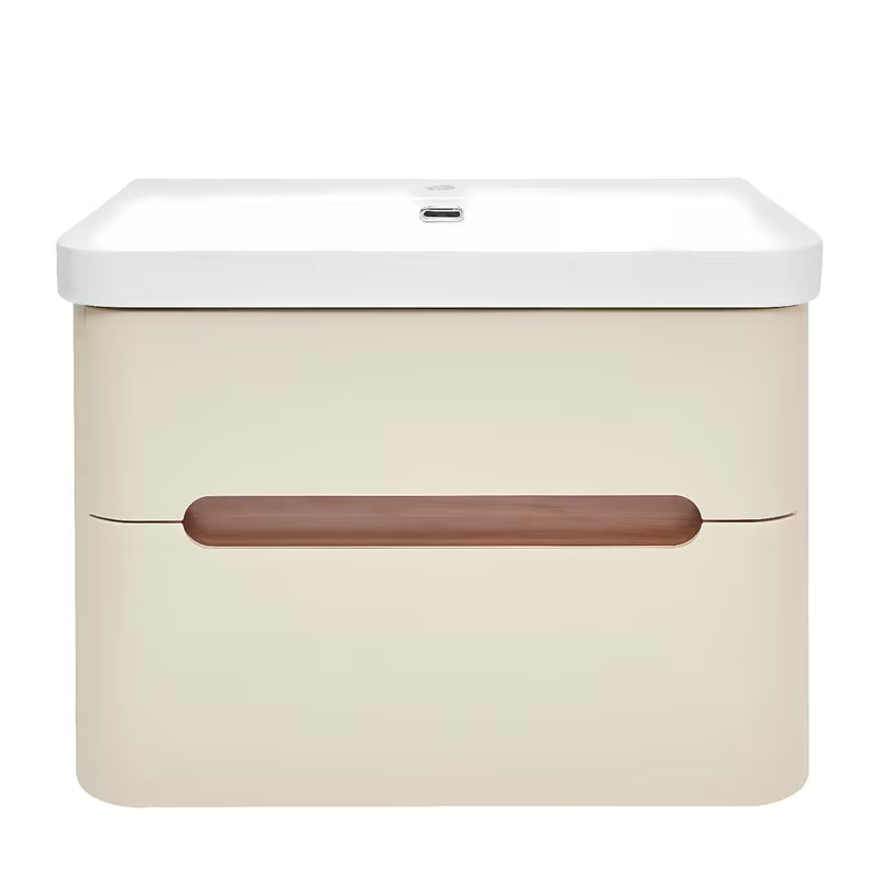Wisząca szafka z umywalką ceramiczną SAT Fusion w matowym piaskowym beżu