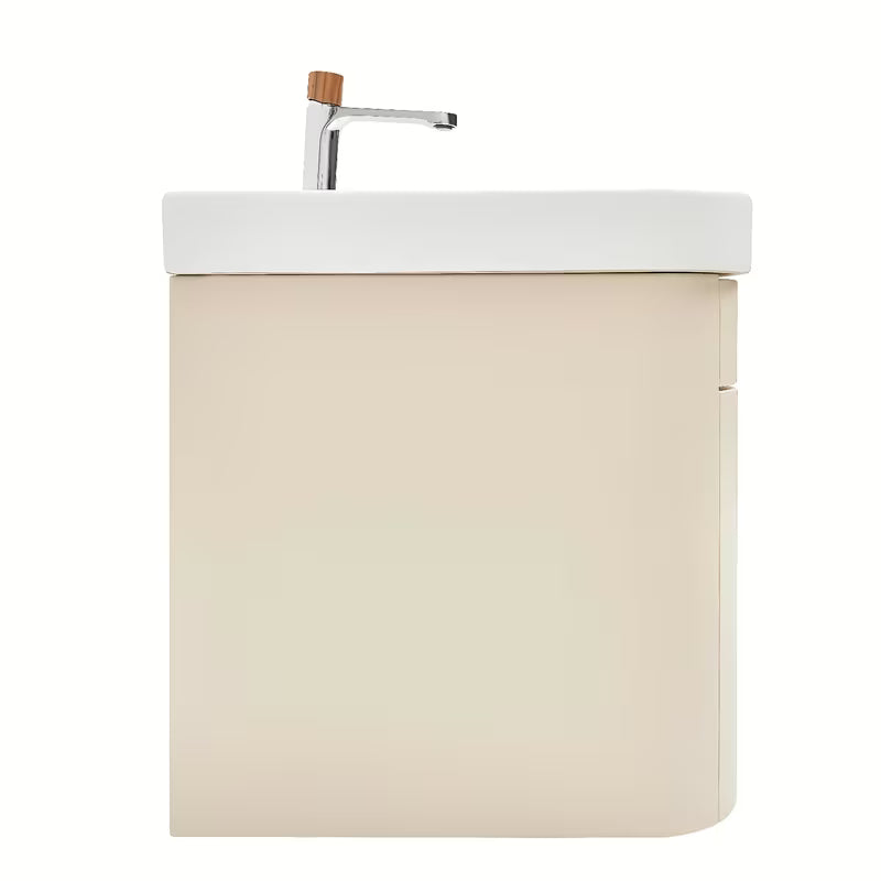 Wisząca szafka łazienkowa z umywalką ceramiczną SAT Fusion w matowym piaskowym beżu.