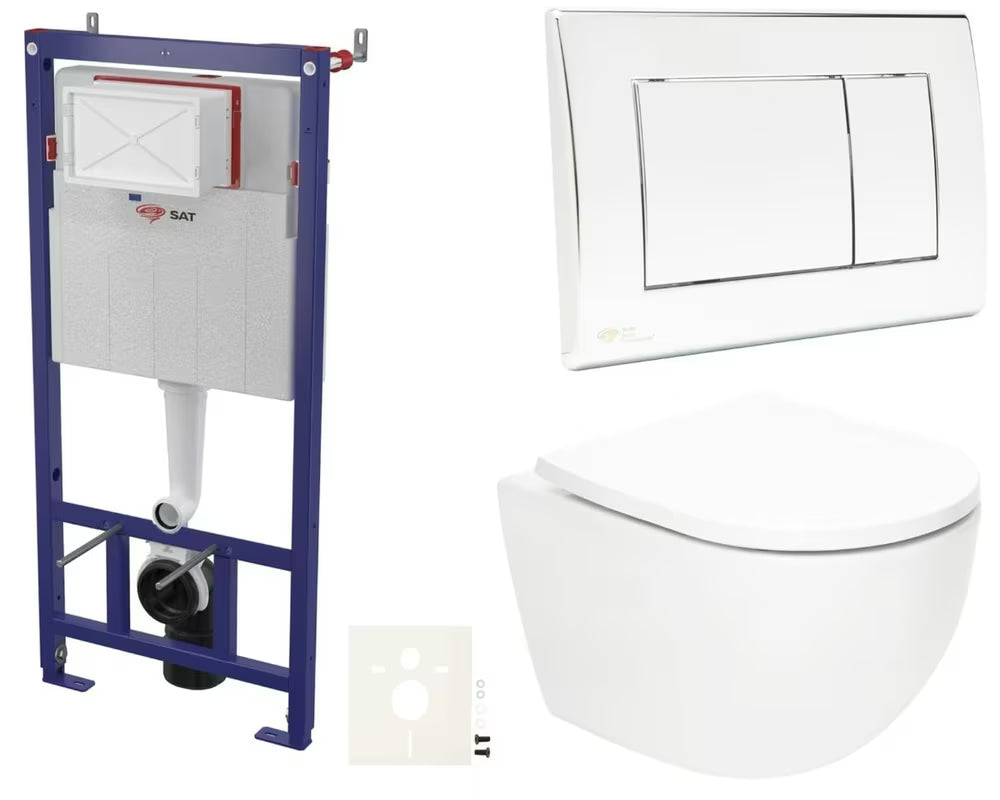 Zestaw WC podtynkowy SAT Fusion z technologią spłukiwania wirowego, spłuczką, przyciskiem spłukującym i deską MISKA wc