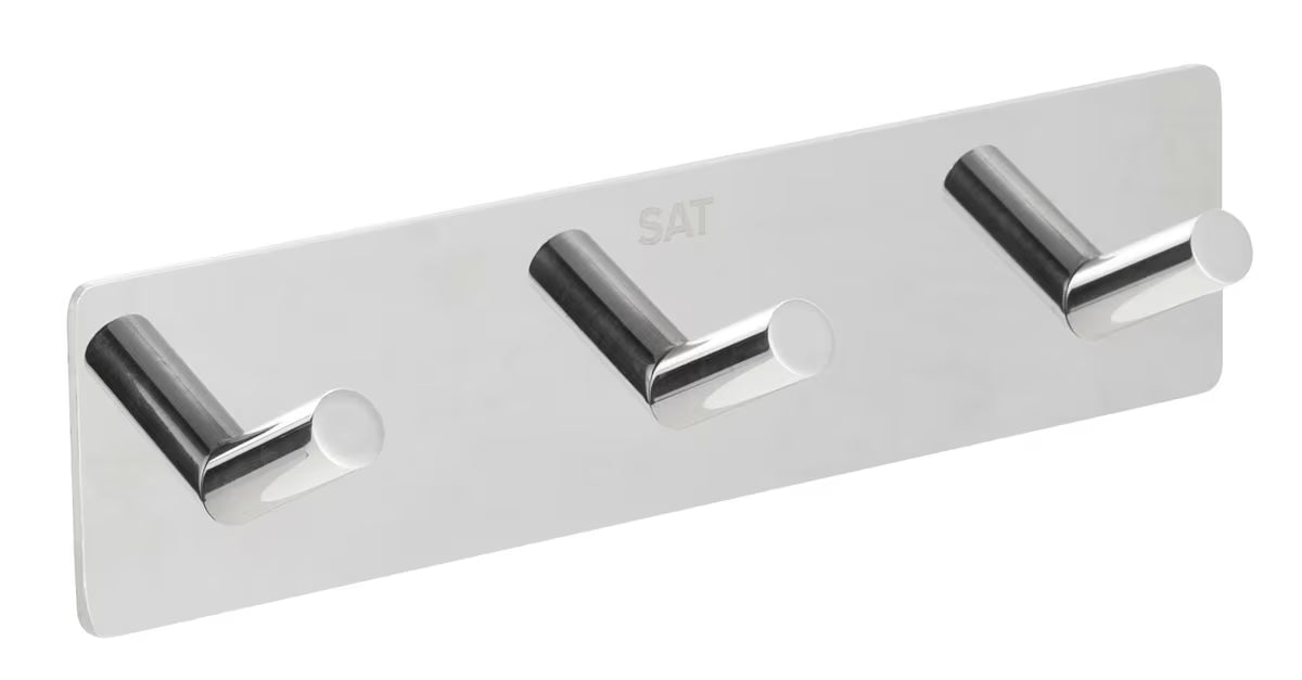 Samoprzylepny wieszak z 3 haczykami SAT Chrome w błyszczącym wykończeniu ze stali nierdzewnej na ścianę