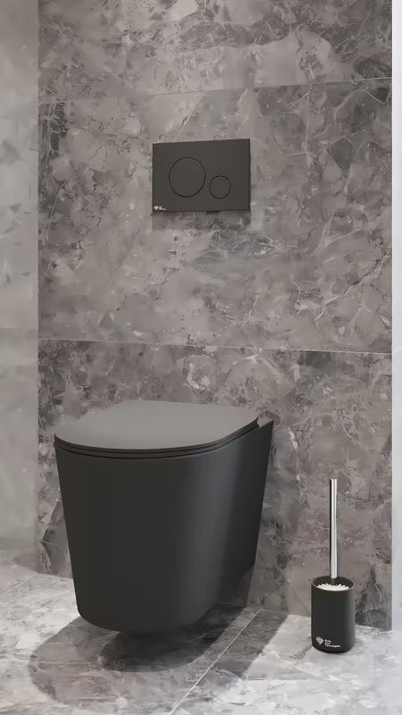 Wolnostojący SZCZOTKA do Wc SAT Infinitio w matowym czarnym wykończeniu z gumowanej ceramiki.