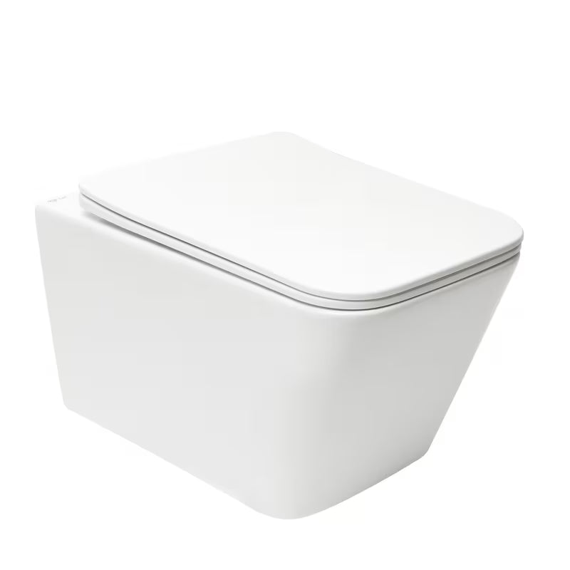 Białe miska WC wisząca SAT Infinitio w prostokątnym kształcie z deską soft Close i z ukrytym mocowaniem