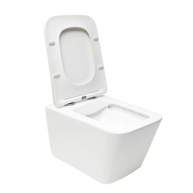 Białe miska WC wisząca SAT Infinitio w prostokątnym kształcie z deską soft Close i z ukrytym mocowaniem