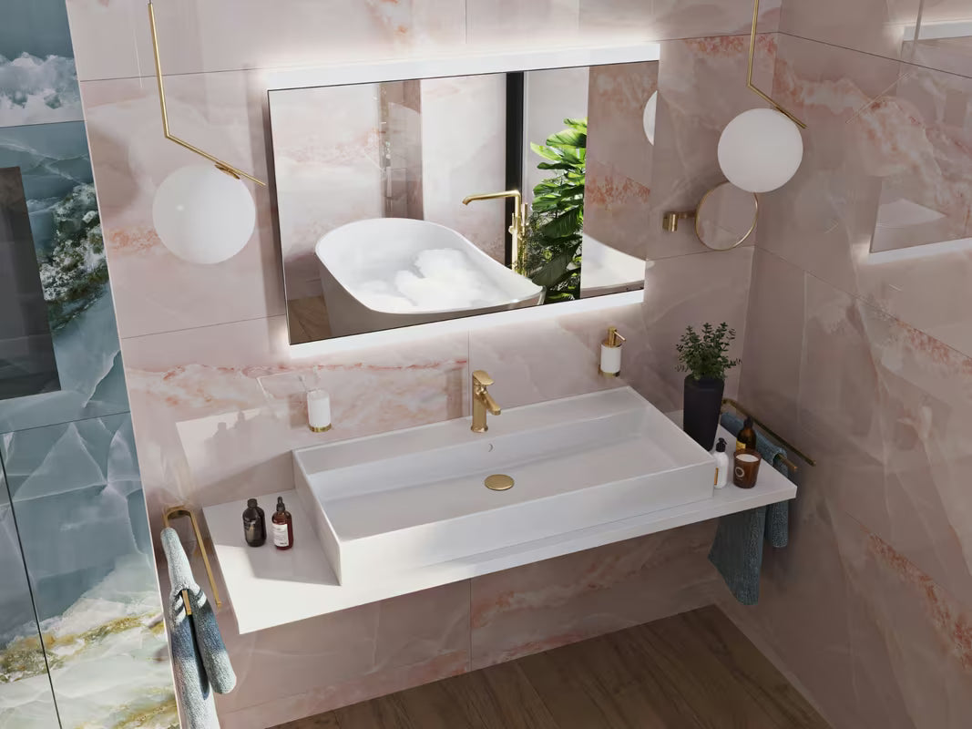 Biała ceramiczna umywalka SAT Infinitio 100,4x46,5 cm z przelewem i prostokątnym kształtem