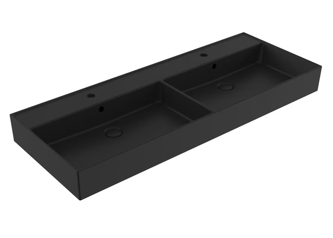 SAT Infinitio ceramiczna umywalka podwójna 120,4 x 46,5 cm w wykończeniu czarny mat z przelewem