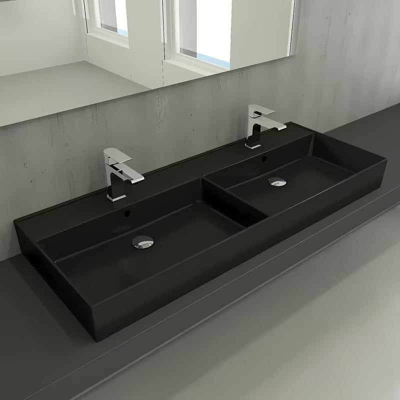 SAT Infinitio ceramiczna umywalka podwójna 120,4 x 46,5 cm w kolorze czarny mat z przelewem
