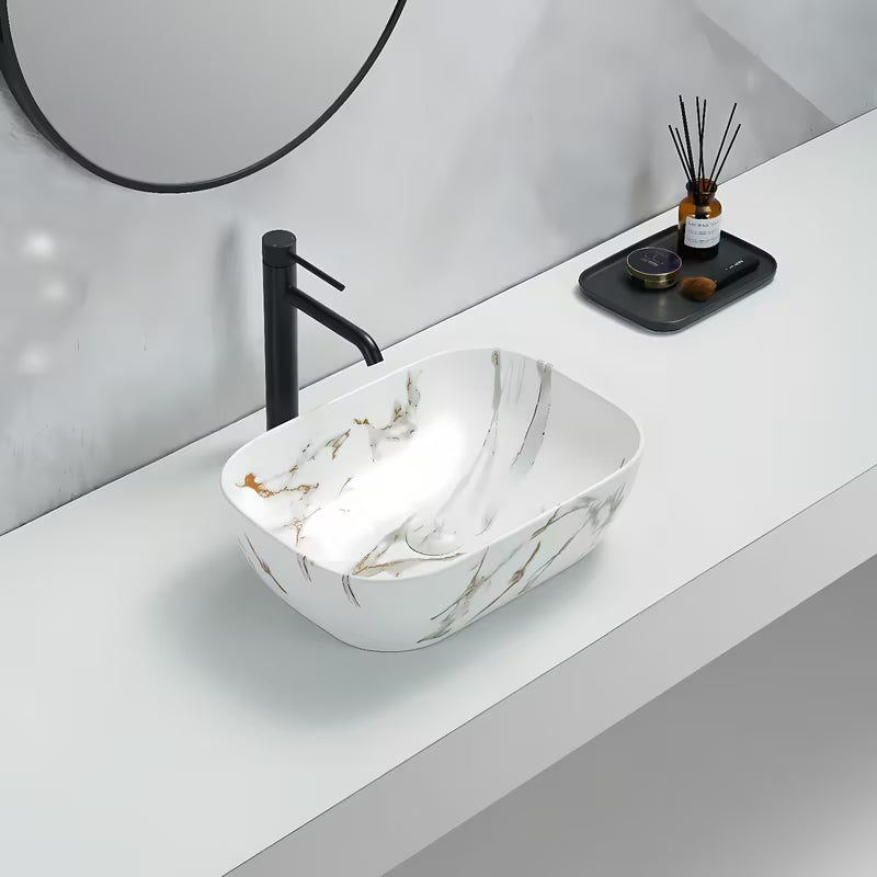SAT Infinitio umywalka nablatowa bez przelewu w matowej bieli z marmurowym wzorem, 45,5x32,5 cm