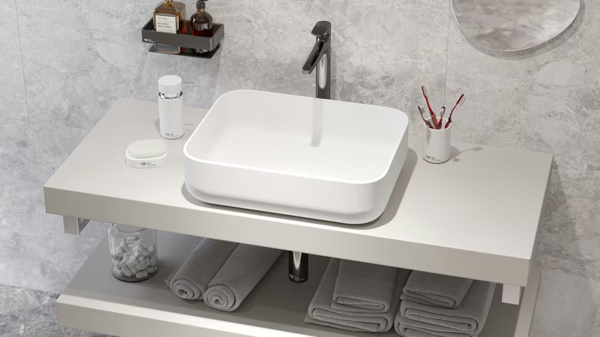 Matowa biała cienkościenna umywalka nablatowa SAT Infinitio 50x39 cm bez przelewu