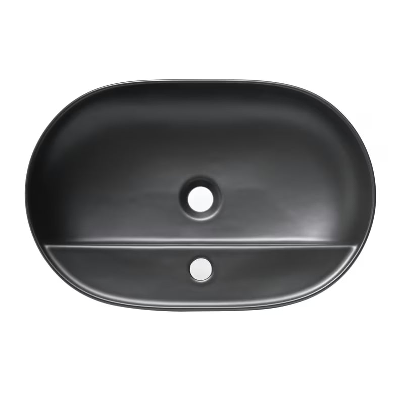 Matowoczarna ceramiczna umywalka nablatowa SAT Infinitio 60x40 cm bez przelewu z otworem na baterię pro