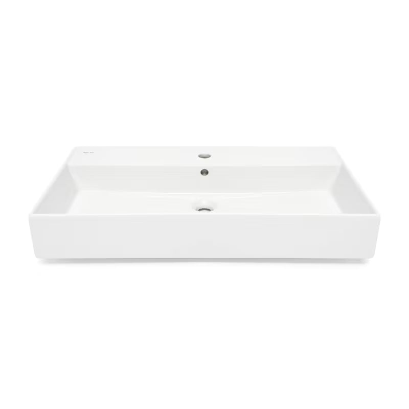 Biała ceramiczna umywalka SAT Infinitio 80,5x46,5 cm z przelewem i prostokątnym designem