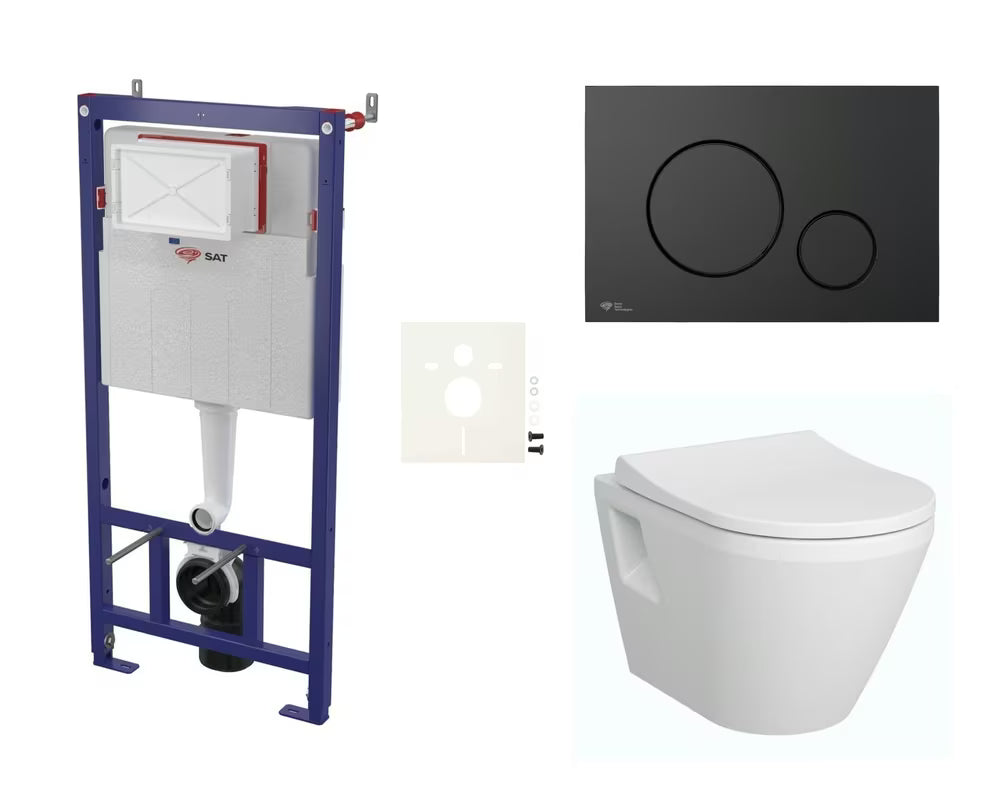 Zestaw WC podtynkowy vitra Integra ze spłuczką SAT, deską z duroplastu i przyciskiem w kolorze czarny mat