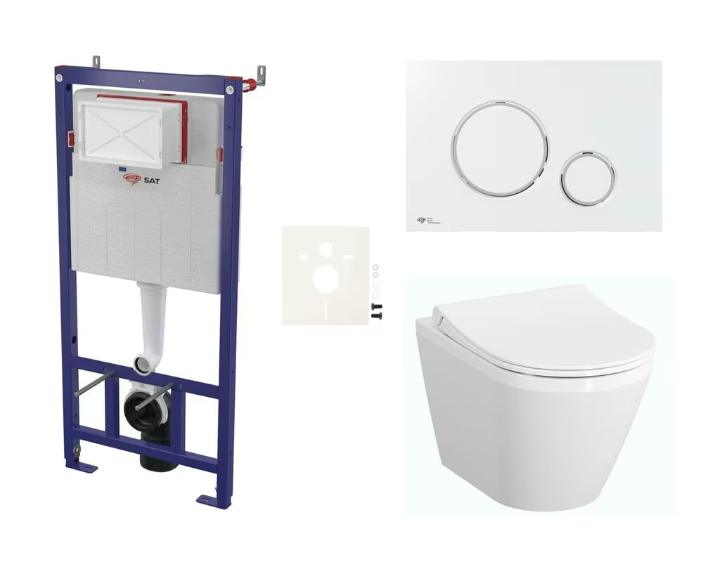 Zestaw WC podtynkowy vitra Integra z modułem montażowym, spłuczką, deską duroplastową soft Close i białym przyciskiem
