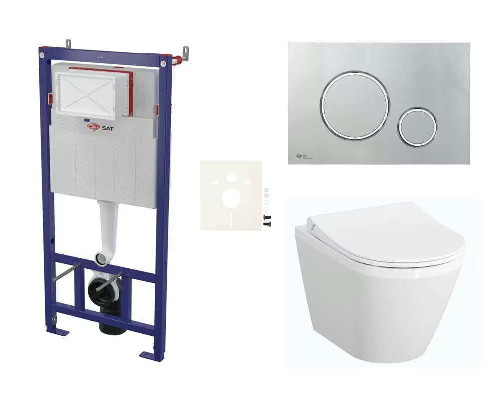 Zestaw WC podtynkowy vitra Integra z modułem instalacyjnym, spłuczką SAT i deską soft Close w kolorze białym.