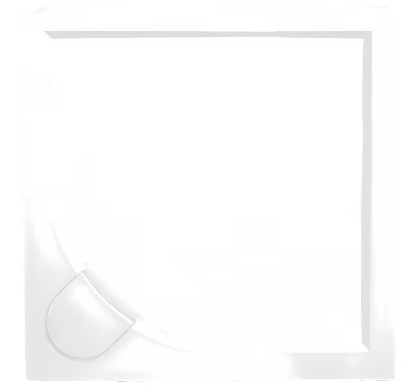 Biały kwadratowy brodzik prysznicowy SAT Limcc 80x80 cm z lanego marmuru z maskowanym odpływem narożnym