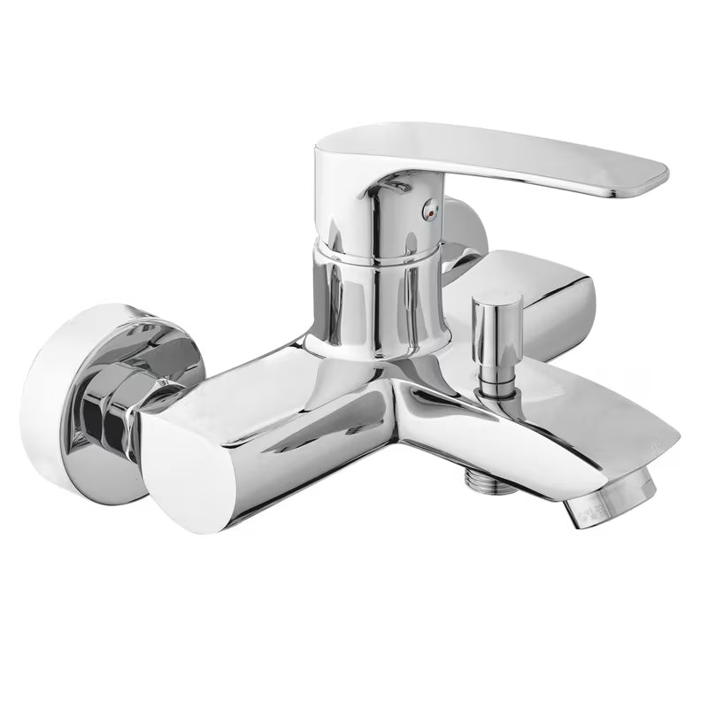 Chromowana ścienna jednouchwytowa bateria wannowa SAT Project o rozstawie 150 mm