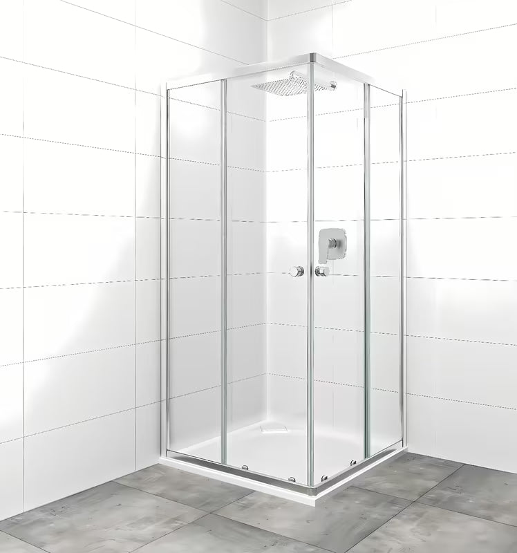 Kwadratowa kabina prysznicowa SAT Project 90x90 cm z drzwiami przesuwnymi i szkłem transparentnym, w chromie połysk