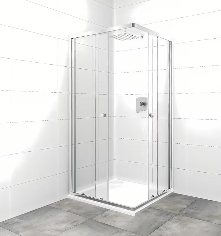 Kwadratowa kabina prysznicowa SAT Project 90x90 cm z drzwiami przesuwnymi i szkłem transparentnym, w chromie połysk