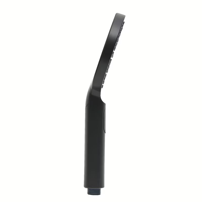 Czarna słuchawka prysznicowa SAT o zaokrąglonym designie, średnicy 12 cm i trzech rodzajach strumienia wody.