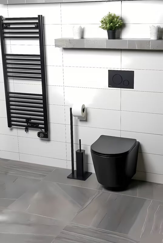 Czarny matowy SZCZOTKA do Wc SAT z uchwytem na papier toaletowy w metalowym wykonaniu