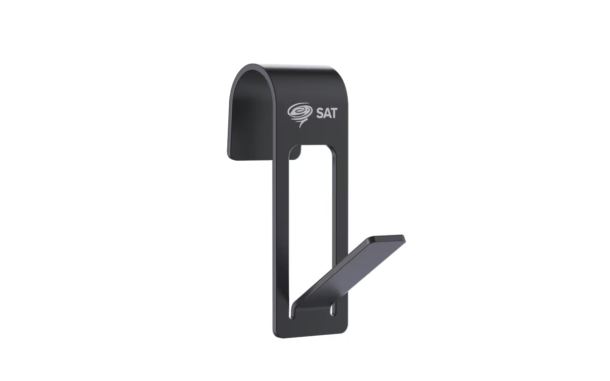 Czarny metalowy haczyk SAT na grzejnik łazienkowy z zawieszeniem i ochronną taśmą 3M