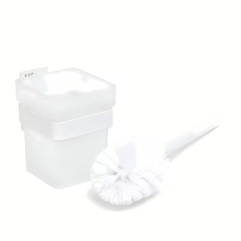Biała SZCZOTKA do Wc SAT ze stali nierdzewnej, przeznaczona do montażu na klej bez wiercenia