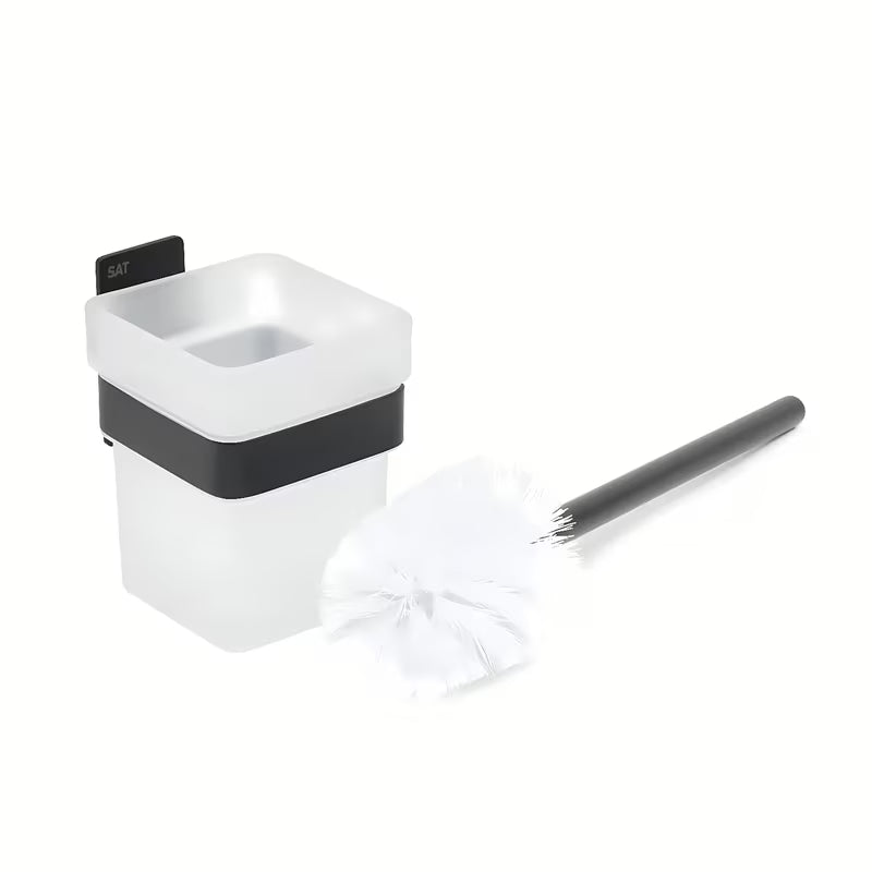 Czarny SZCZOTKA do Wc SAT ze stali nierdzewnej, montaż na klej bez wiercenia