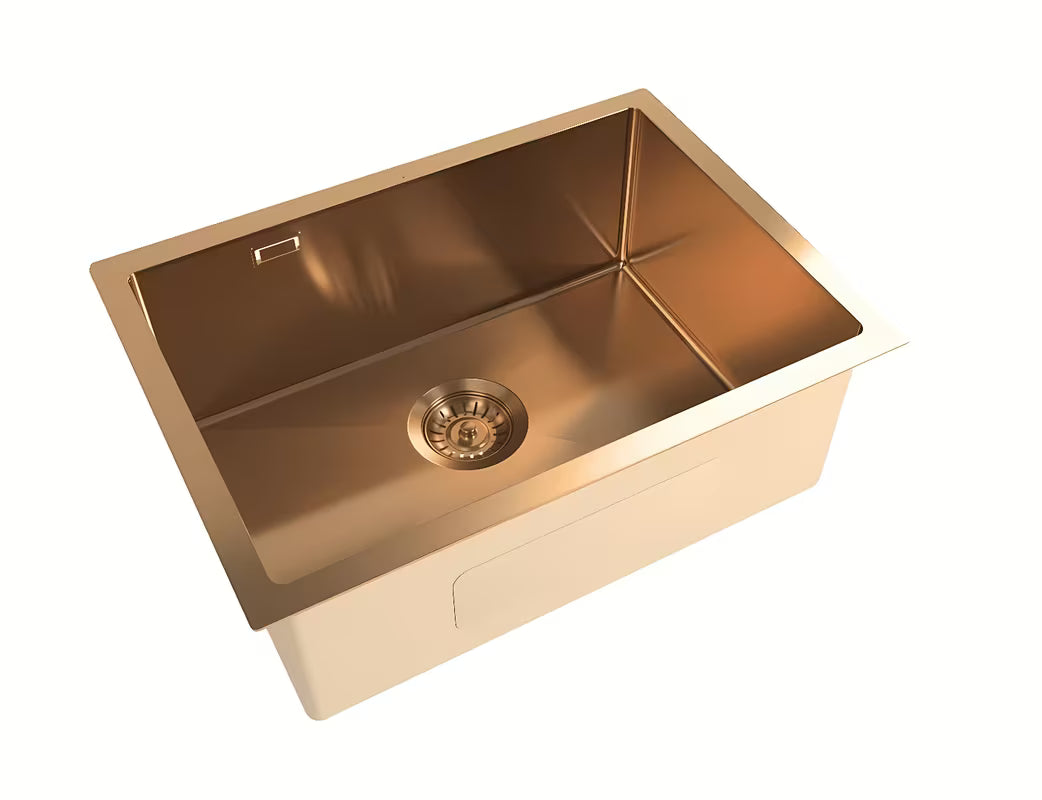 Stalowy zlewozmywak kuchenny zlewozmywak jednokomorowy SAT Aurum rose gold pro montaż dolny pod blat roboczy