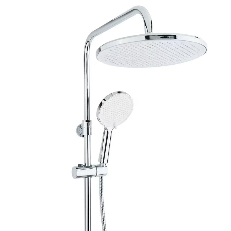 System prysznicowy SAT Chrome z baterią termostatyczną, z deszczownicą 25 cm i słuchawką prysznicową z trzema strumieniami.